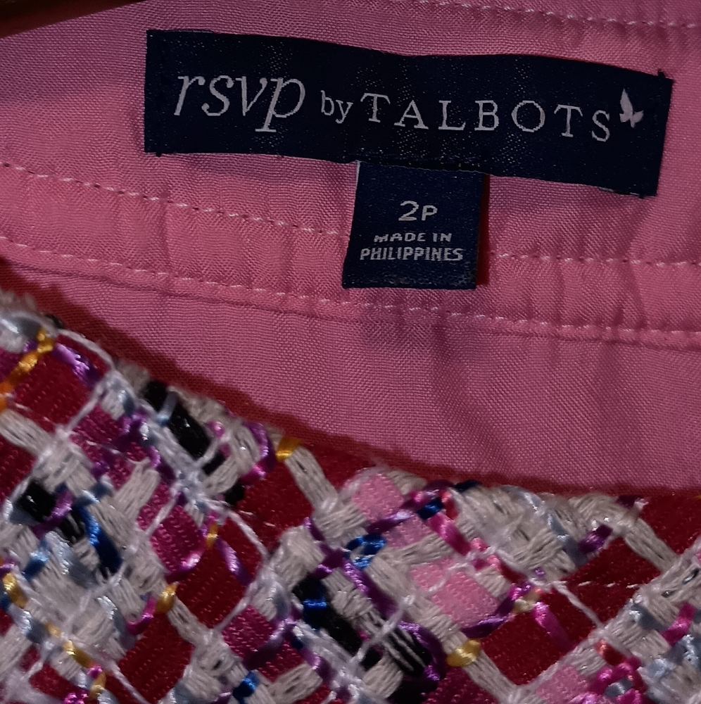 Talbots RSVP Pink Tweed Ribbon Sleeveless shift dress size 2 Petite - Picture 5 of 10